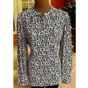 ANN TAYLOR Standing Collar Animal Print White Multi Sz L